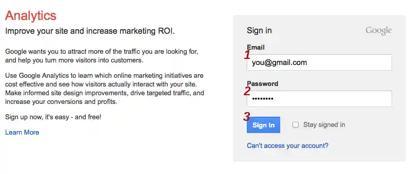 Google Analytics login screen.